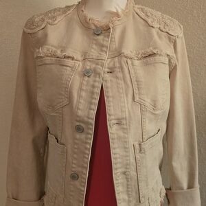 Guess Cream Jean Jacket with Lace Accents
